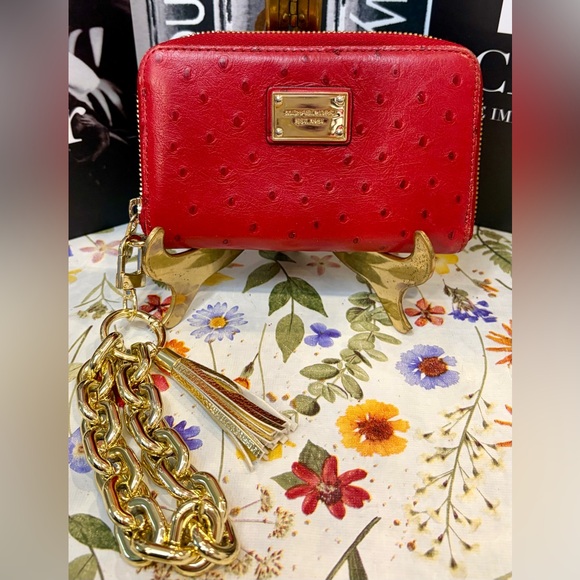 Michael Kors Handbags - EUC! MICHAEL KORS Red Zip Wallet with Gold Chain Wristlet